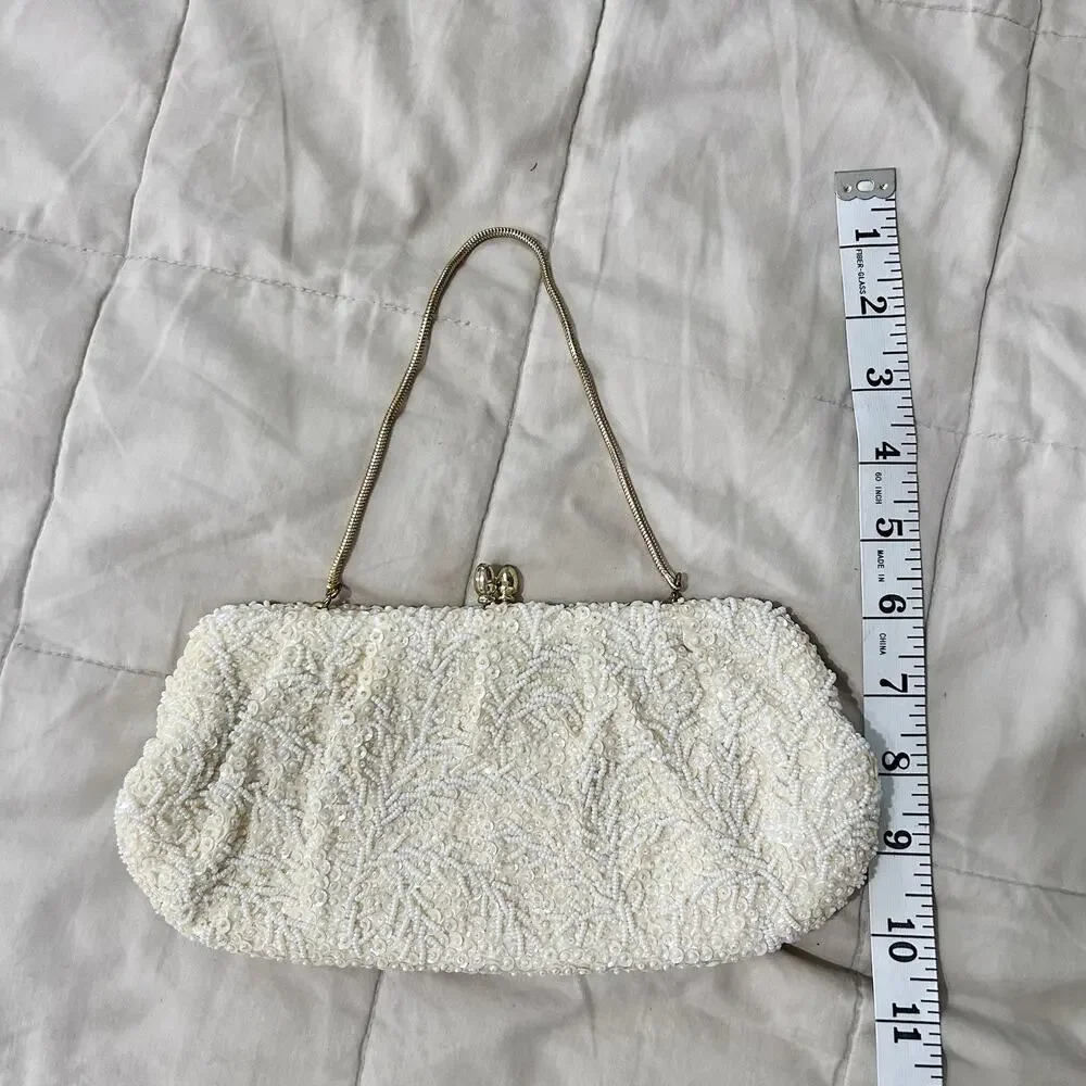 Vintage 50s Hand Beaded Evening Bag Clutch 6 X 10 Made In Hong Kong Wedding Glam